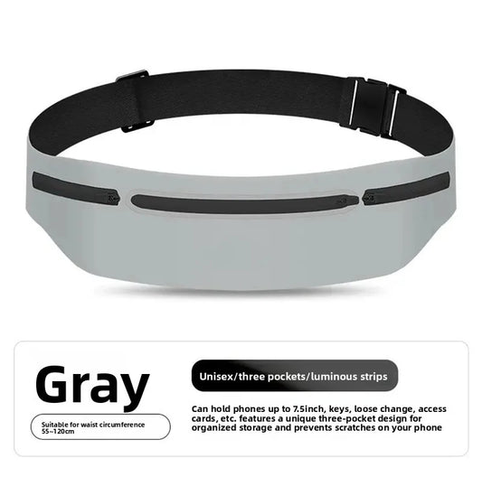 3 Pockets Reflective Running Belt Marathon Waist Bag Ultra Slim Waterproof Light Zero Bounce Safe 7.5" Phone Fit Waists 60-120cm