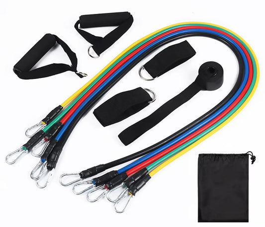 11pcs TPE Resistance Band Set Fitness Band Pull Rope Elastic Training Band With Door Anchor Handles Carry Bag Legs Ankle Straps