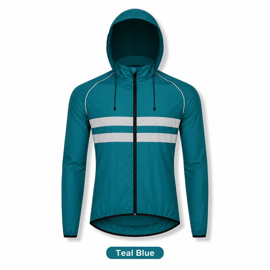 Men Cycling Jacket Reflective Hooded Windproof Water Repellent Bike Windbreaker Lightweight Packable Outdoor Coat