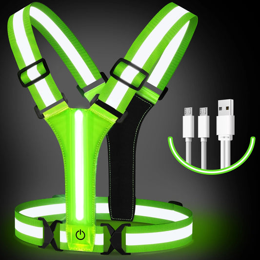 LED Night Running Vest Reflective Cycling Walking Highlight Security Vests USB Rechargeable Safety Straps for Kids Adults Biking
