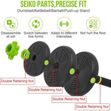 Adjustable dumbbell and kettlebell series, 4-in-1, 44 lbs. Weight, as kettlebells, bar set, push up stand for home gym, green and black round head