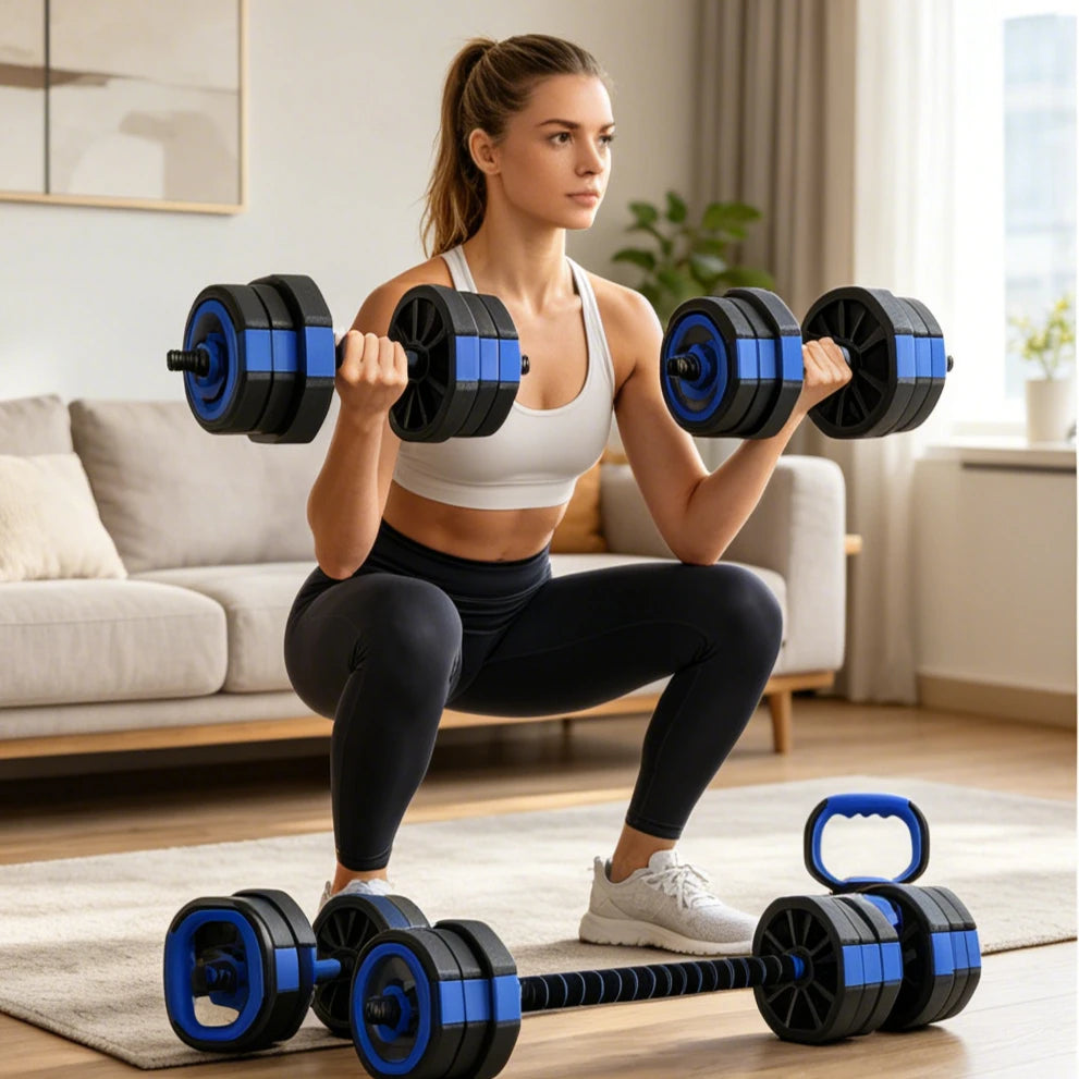 6 in 1 Adjustable Dumbbell Set 20kg to Barbell Kettlebell Push Up Support Home Gym Fitness Weight Training for Men Women
