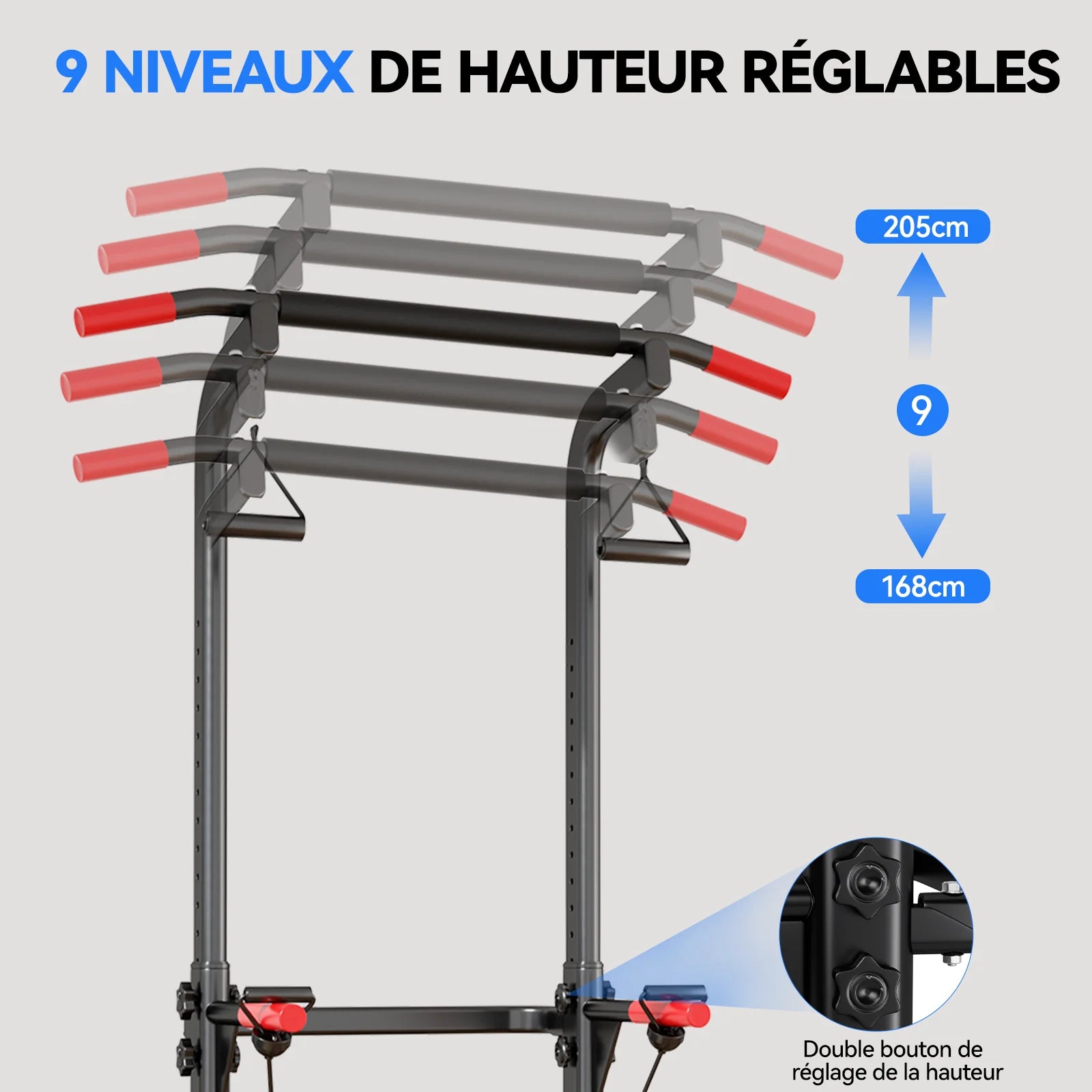 9-level, multi-function adjustable height pull-up bar, load-bearing capacity of kg, abdominal exercises