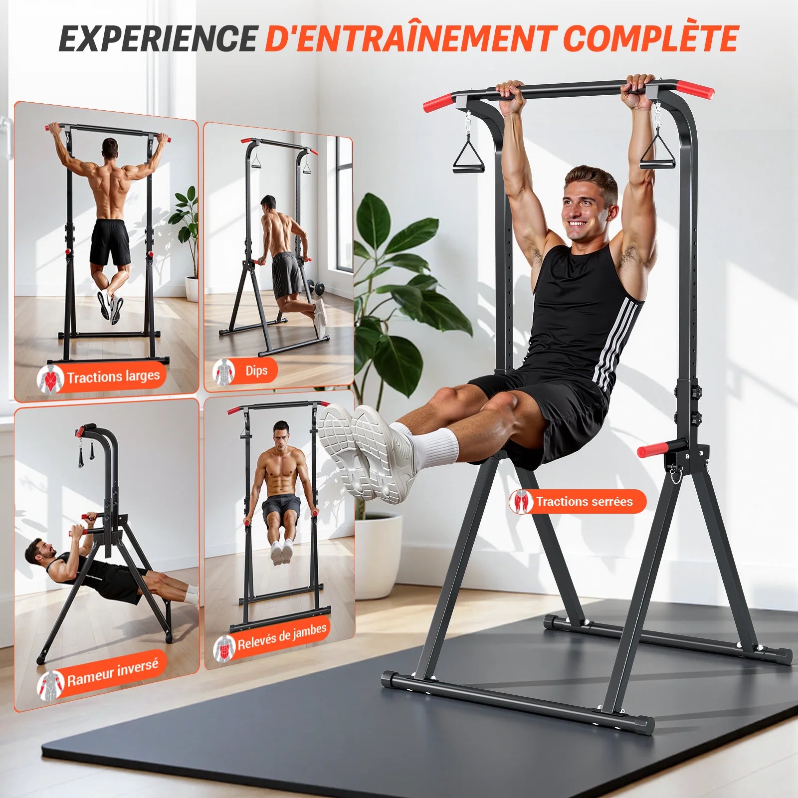 Foldable pull-up bar, height adjustable 168-cm, capacity 200 kg, 9 levels, a device for the whole body