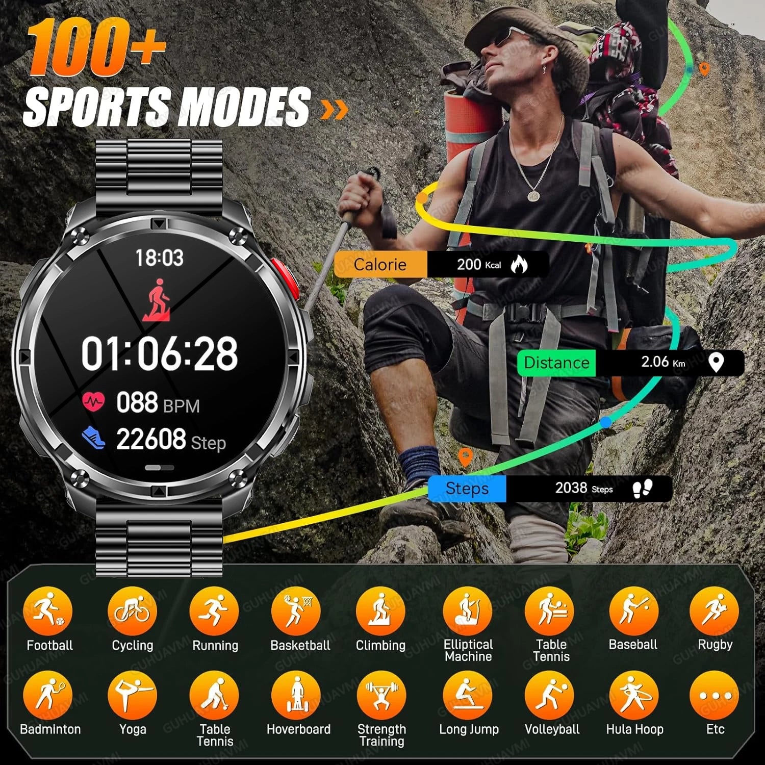 2026 Military Smart Watch Men 1100mAh Big Battery 1.7'' AMOLED Display Bluetooth Call AI Voice Assistant Heart Rate Sleep & SpO2 Monitor Bracelet IP68 Waterproof Compass Flashlight Sports Fitness Tracker Smartwatch