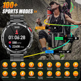 2026 Military Smart Watch Men 1100mAh Big Battery 1.7'' AMOLED Display Bluetooth Call AI Voice Assistant Heart Rate Sleep & SpO2 Monitor Bracelet IP68 Waterproof Compass Flashlight Sports Fitness Tracker Smartwatch