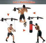 4-in-1 pull-up bar for wall mounting, non-slip handles,rings and punching bags with different grip positions, safe and stabl