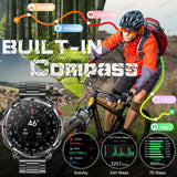 2026 Military Smart Watch Men 1100mAh Big Battery 1.7'' AMOLED Display Bluetooth Call AI Voice Assistant Heart Rate Sleep & SpO2 Monitor Bracelet IP68 Waterproof Compass Flashlight Sports Fitness Tracker Smartwatch