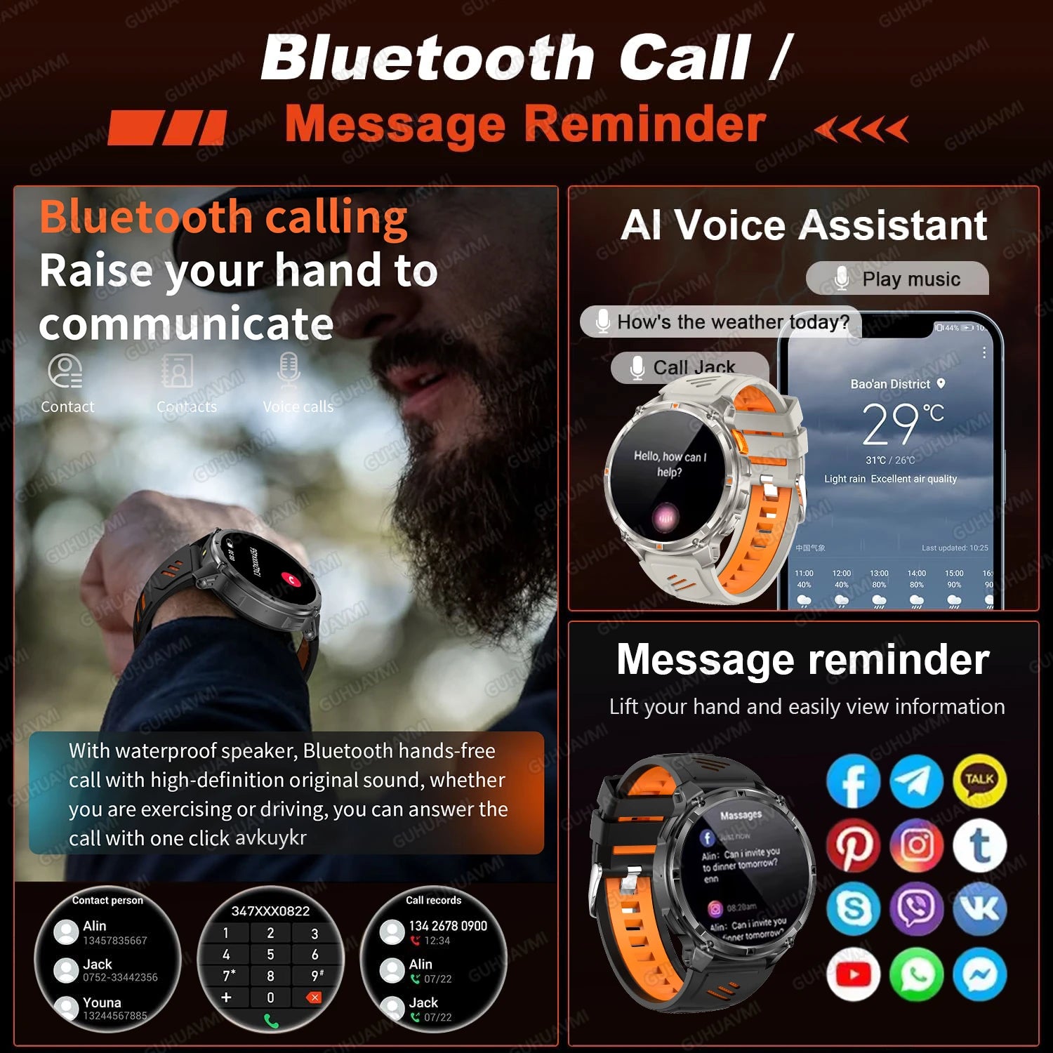 2026 Military Smart Watch Men 1100mAh Big Battery 1.7'' AMOLED Display Bluetooth Call AI Voice Assistant Heart Rate Sleep & SpO2 Monitor Bracelet IP68 Waterproof Compass Flashlight Sports Fitness Tracker Smartwatch