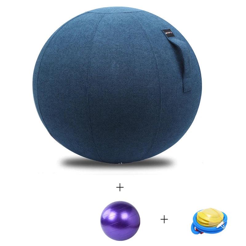 65cm Linen Yoga Ball Cover Balance Ball Protector + 65cm Yoga Ball with Pump for Home Gym Yoga Pilates Fitness Body Building