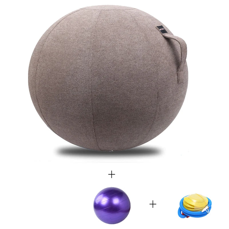 65cm Linen Yoga Ball Cover Balance Ball Protector + 65cm Yoga Ball with Pump for Home Gym Yoga Pilates Fitness Body Building
