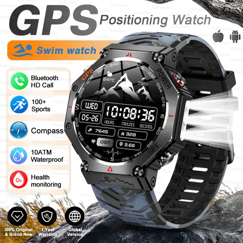 GPS New Titanium alloy Smart Watch AMOLED 10ATM Waterproof Compass Tactics Flashlight Voice Call Sport Men Fitness Swim Bracelet