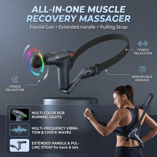 Hot Selling Multifunctional Muscle Relaxation Long-handle Massage Gun Remission Deep Tissue Percussion Body Electric Massage Gun