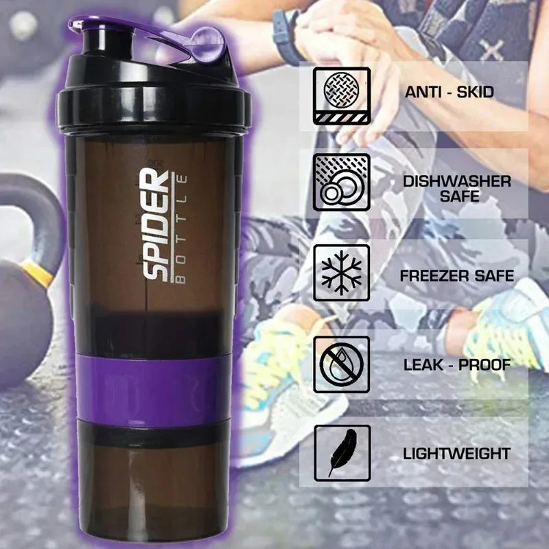 550ml 3 Layer Shaker Bottle Protein Mixing Shake Cup Sports Fitness Water Cup Scaled Plastic Water Bottles with Medicine Box Hot