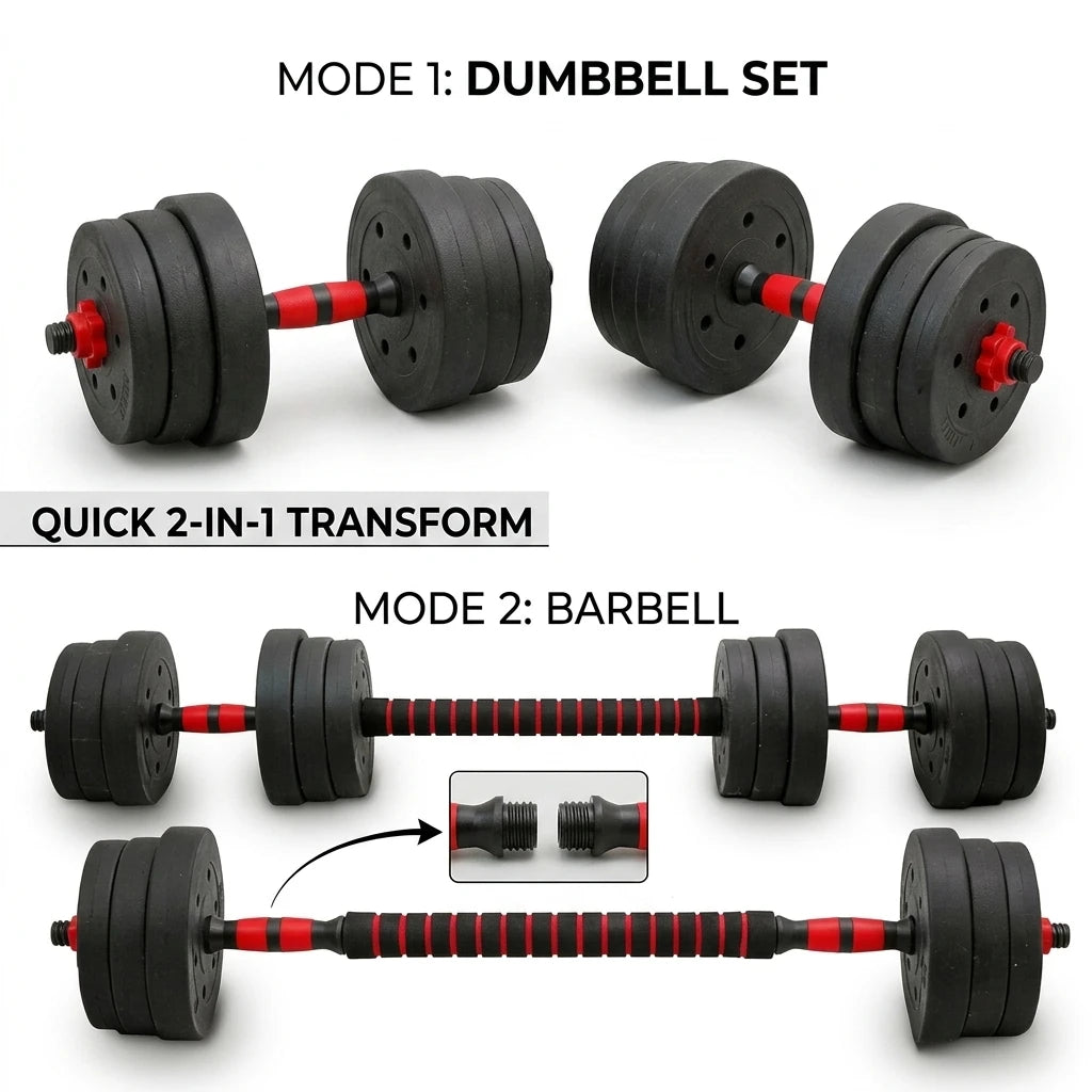 2-In-1 Dumbbells, Dumbbell Set with Connecting Steel Pipe, 15Kg, 30Kg, Tinted Black, Adjustable, Suitable for Balcony, Living Room, Fitness Studio, Equipment for Women And Men.