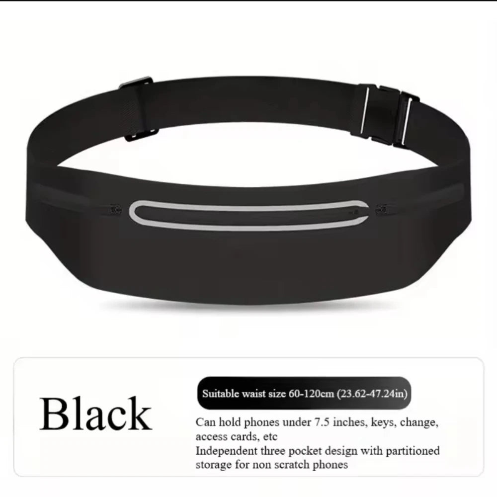 3 Pockets Reflective Running Belt Marathon Waist Bag Ultra Slim Waterproof Light Zero Bounce Safe 7.5" Phone Fit Waists 60-120cm