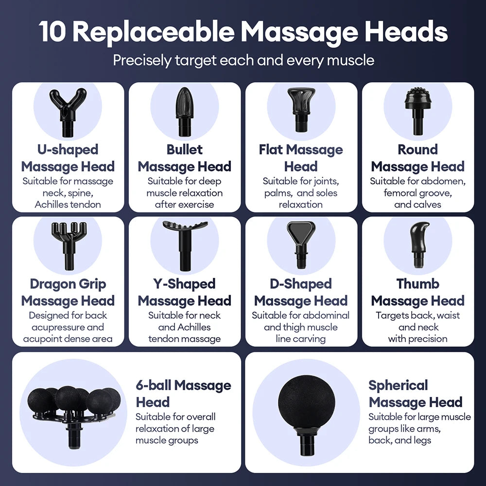 High Power Fascia Massage Gun Replaceable Massage Heads High-Frequency Vibration Body Massage Gun Full Body Muscle Relaxation