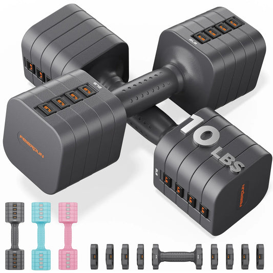 FEIERDUN Adjustable Dumbbell 2/4/6/8/10 lbs, 5-in-1 Set, Quick Adjust, Double Lock, for Home Gym