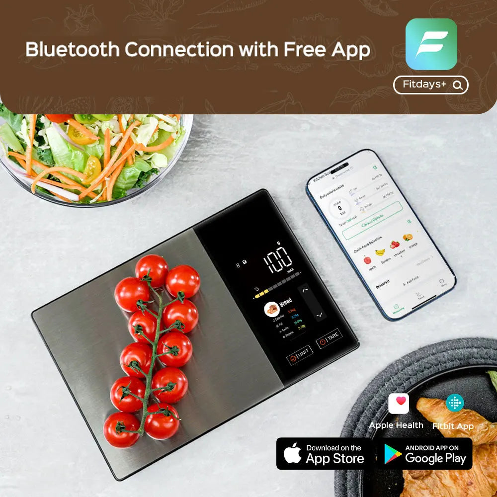 Digital Nutrition Scale Stainless Steel Smart Kitchen Scale Calorie Tracking Support Phone App