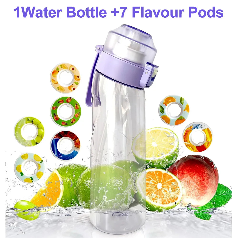 650ML Sports Air Water Bottle BPA Free, Fruit Scent Pods Air Flavor Caps,Leak Proof Sports Water Cup for Outdoor Running Gym