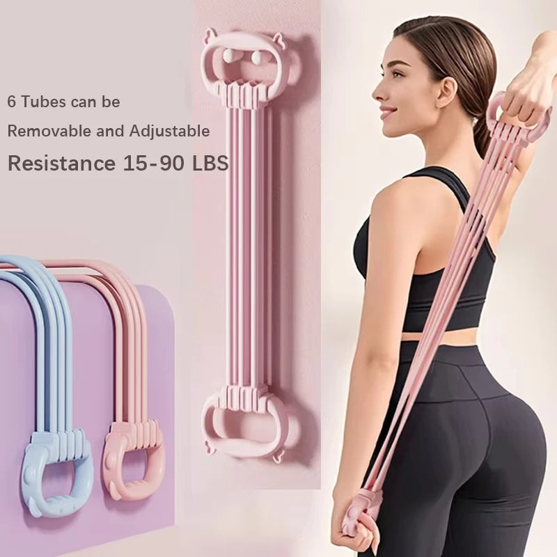 2PCS Multi-Functional Four-Tube Pedal Tensioner Yoga Elastic Band 6 Ropes Resistance Bands Pilates Strap Removable Yoga