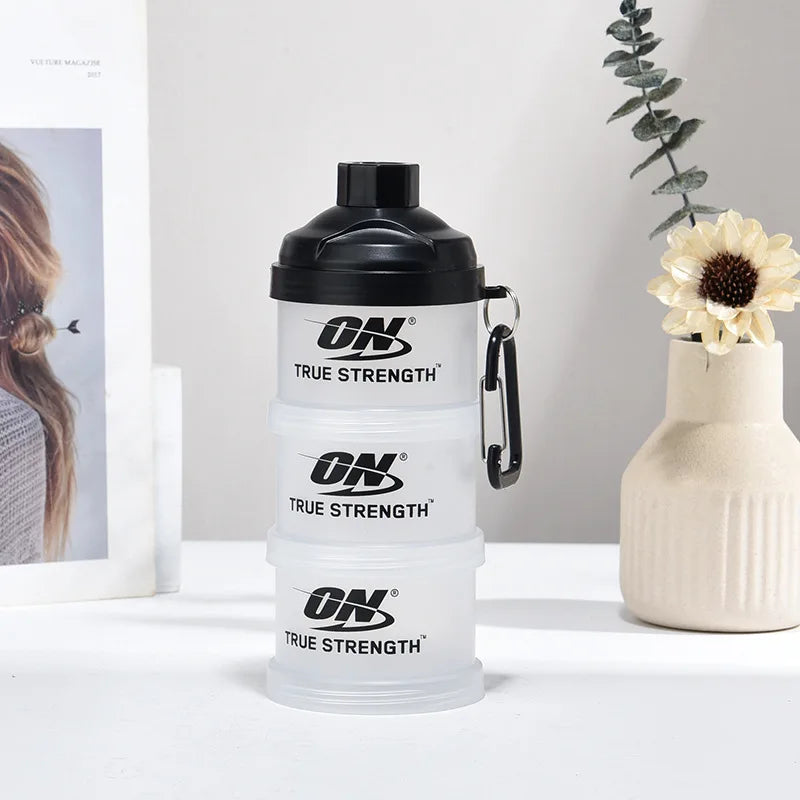 3-Layer Portable Protein Powder Funnel Box Fitness Supplement Bottle Handle Layered Storage Medicine Snack Can