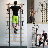 Wall-Mounted Climbing Frame with Pull-up and Dip Bars – 86.6-Inch Indoor Climbing Rack, Wall-Mountable – Adult Wooden Climbing W