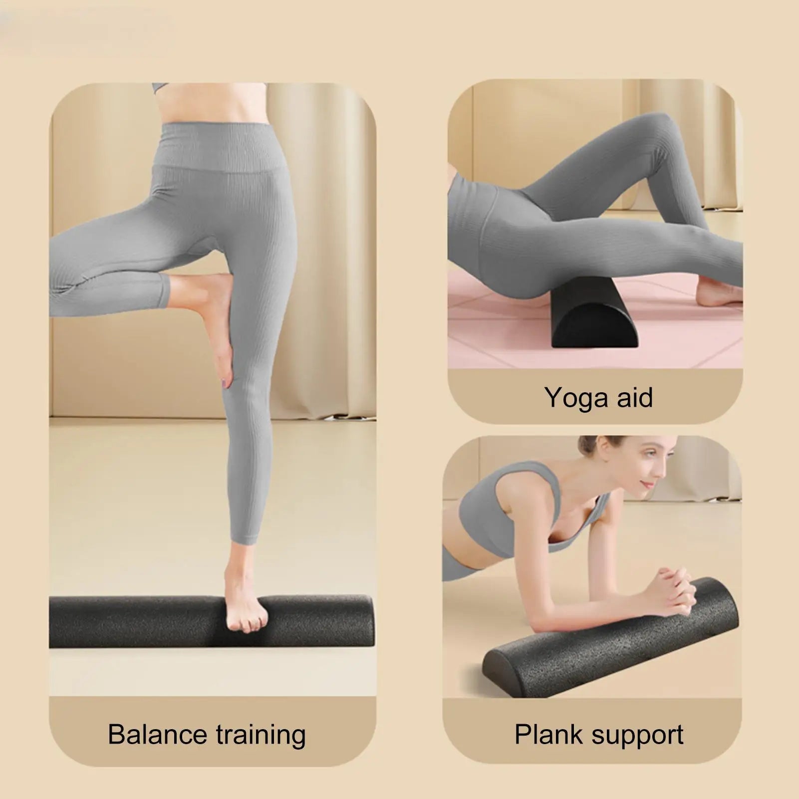 Half Round Yoga Column Roller Tool Muscle Relaxation Balance Training Roller Block Foam Massage Roller Stick for Pilates Sport