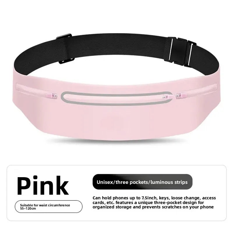 3 Pockets Reflective Running Belt Marathon Waist Bag Ultra Slim Waterproof Light Zero Bounce Safe 7.5" Phone Fit Waists 60-120cm