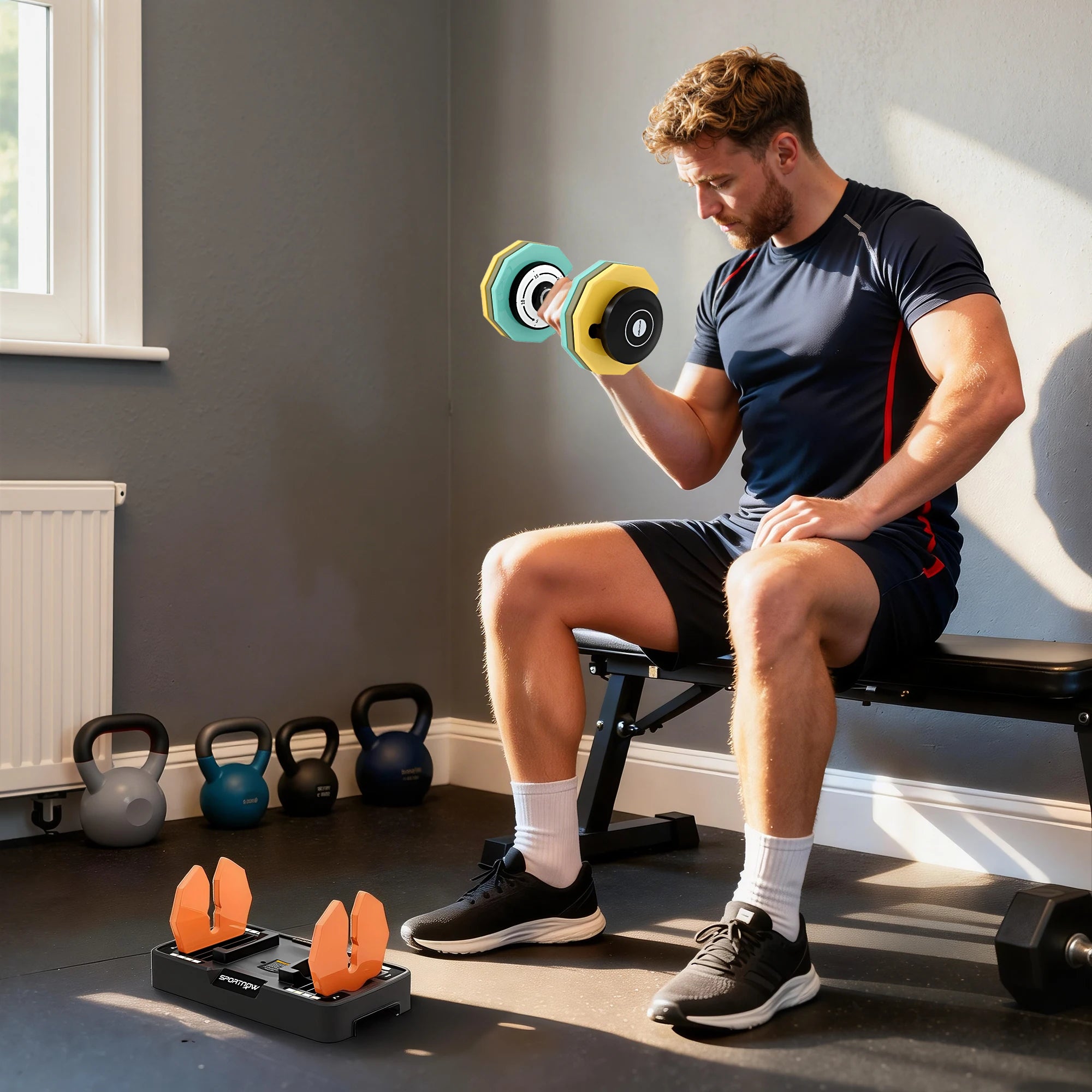 Sportnow 5 in 1 Adjustable Dumbbell, 5-25 Kg, with Non-Slip Base and Handle, Weights for Home Gym