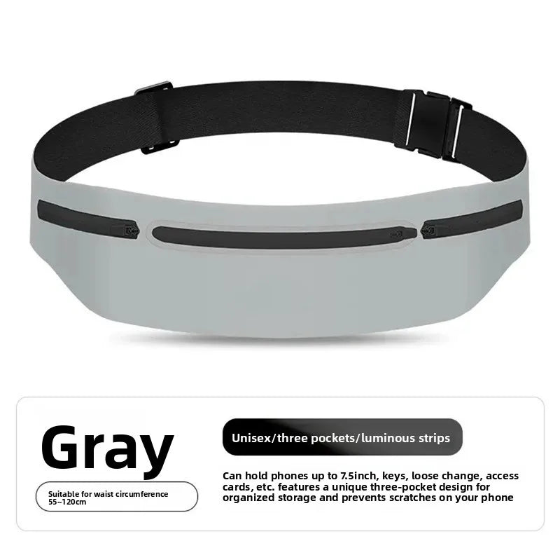 3 Pockets Reflective Running Belt Marathon Waist Bag Ultra Slim Waterproof Light Zero Bounce Safe 7.5" Phone Fit Waists 60-120cm