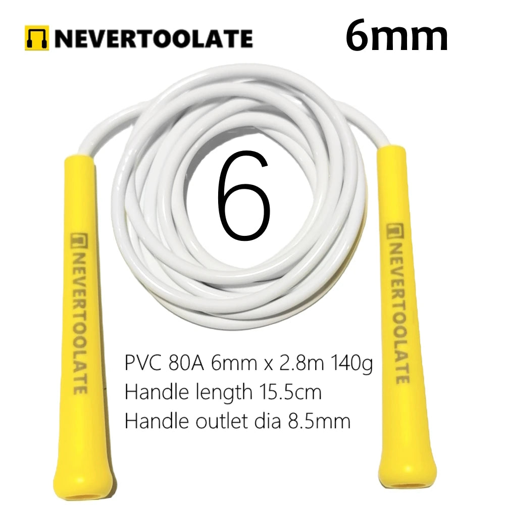 6mm thick PVC jump rope 140 gram 80A with core thread vinyl cord rope 15.5cm long handle NEVERTOOLATE  hitt exercise fitness