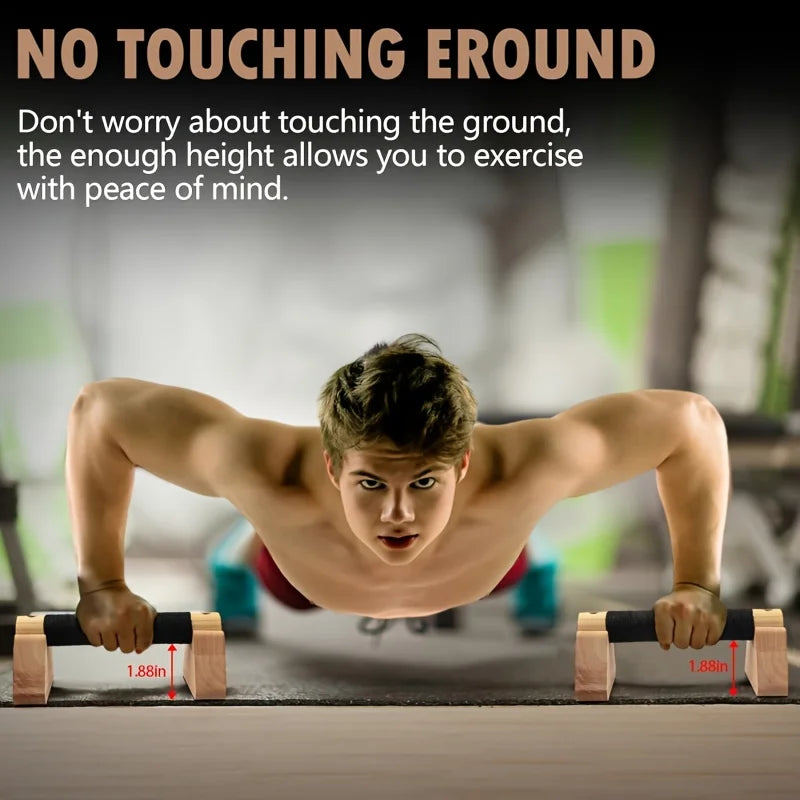 Wooden Parallettes Push Up Bar Push-up Stand W/ Non-Slip Base Pushup Handles for Home Gym Workout Gear for Strength Training
