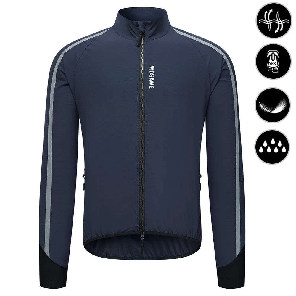 WOSAWE Men's Cycling Windbreaker Ultralight Reflective Windproof Jacket Men MTB Road Bike Wind Coat Long Sleeve Bicycle Clothing