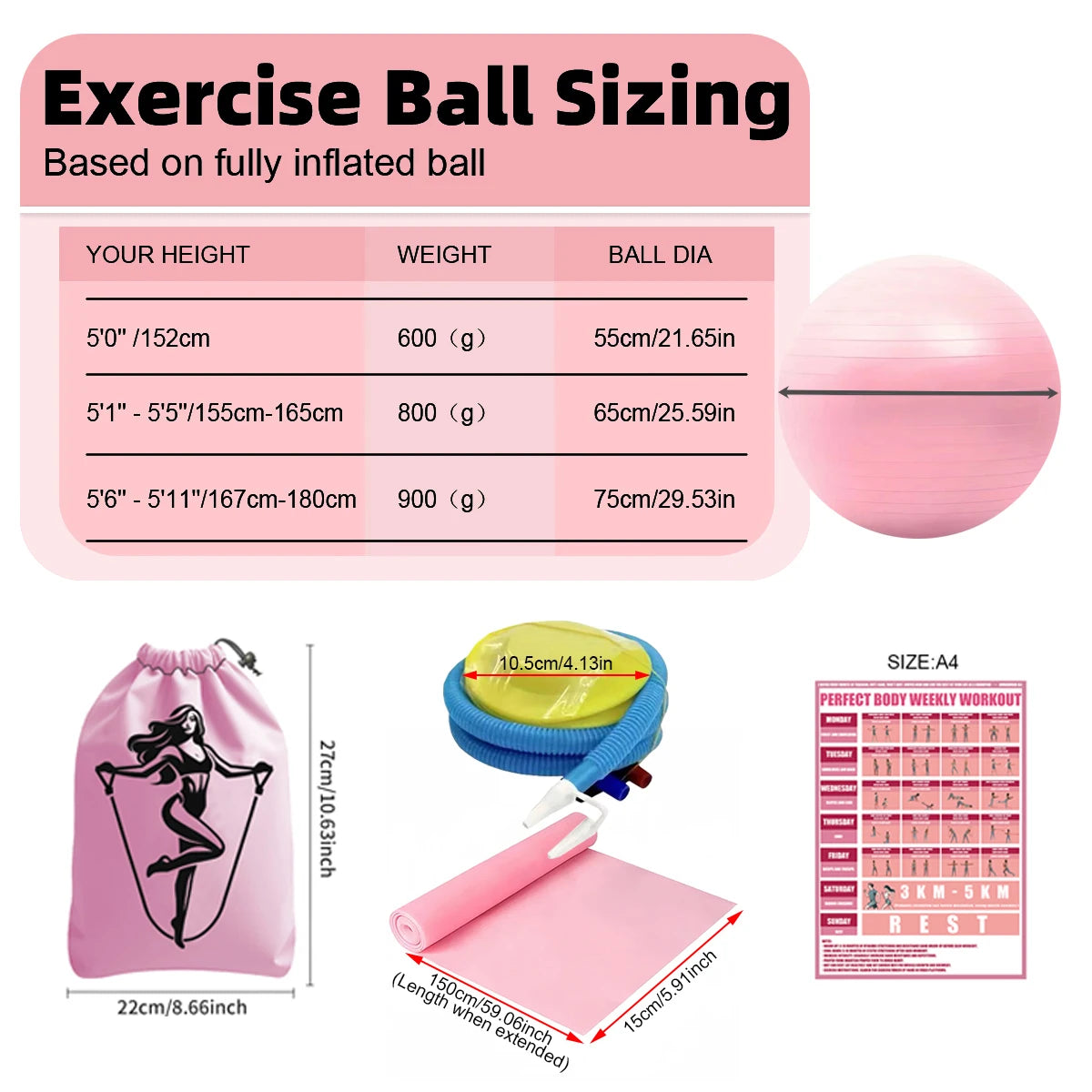 5pcs Yoga Ball Set for Gymnastics, Balance Training, Body Shaping and Thickening Durable Fitness Balls Home Fitness Supplies