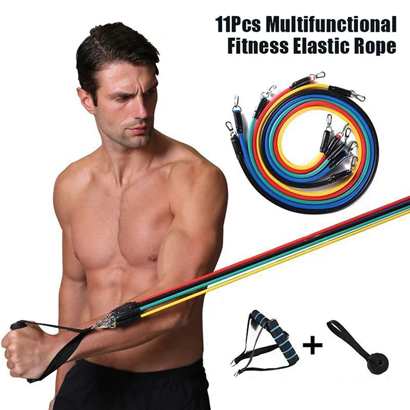 11pcs TPE Resistance Band Set Fitness Band Pull Rope Elastic Training Band With Door Anchor Handles Carry Bag Legs Ankle Straps