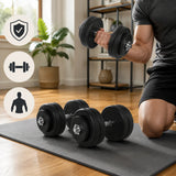 Dumbbell Set 8 x 5 kg, 4 x 1.5 kg Weight Plates with Plastic Coating, Floor-Friendly, Black, for Home Gym Full Body Workout