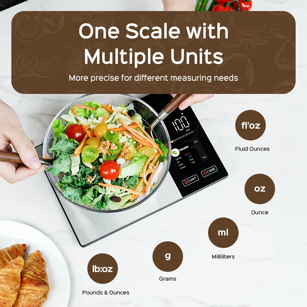 Smart Kitchen Scale Connects to Mobile App for Food Calorie Calculation Fitness Weight Loss Body Management