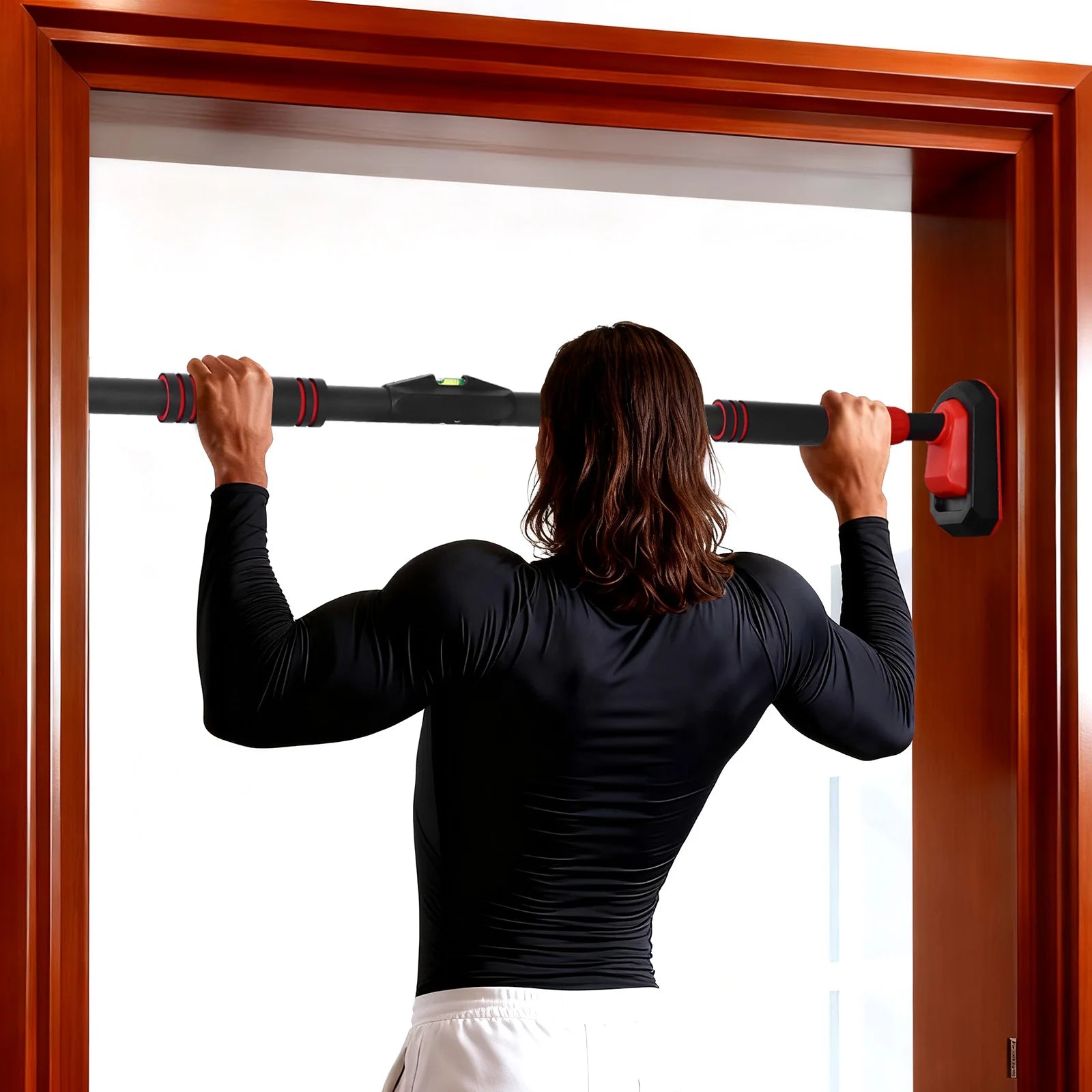 Door Horizontal Bars 90-120cm Adjustable Pull Up Bars Weight Bearing 400kg Non Perforated Indoor Wall Horizontal Bar with Locking Mechanism Upper Body Workout Bar for Home Gym Fitness