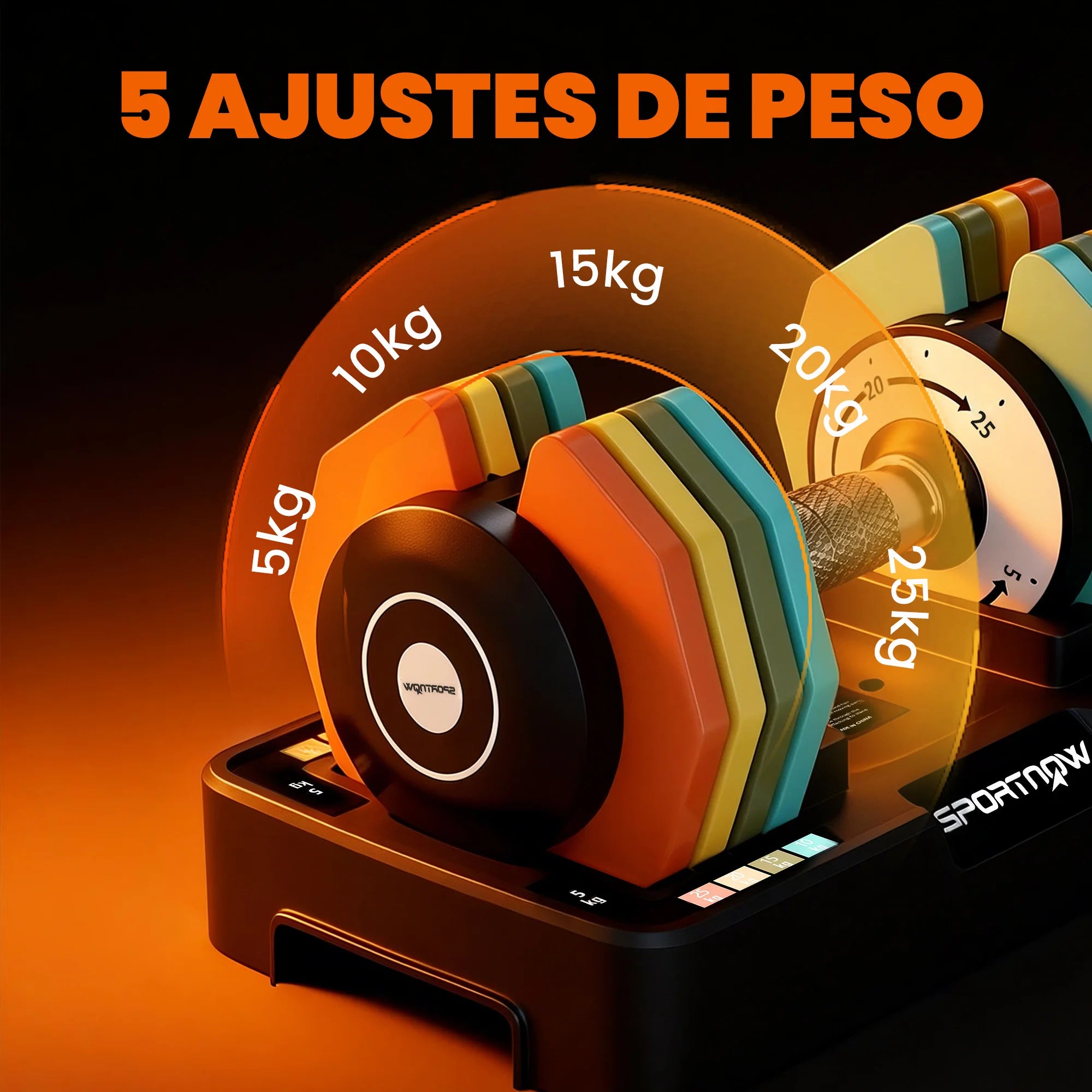 Sportnow 5 in 1 Adjustable Dumbbell, 5-25 Kg, with Non-Slip Base and Handle, Weights for Home Gym