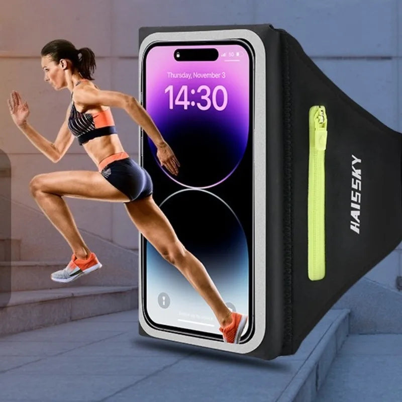 Haissky Running Sport Armband For iPhone 17 16 15 14 13 Pro Max Air Plus Outdoor Workout Zipper Pocket Touchscreen Arm Bag Pouch
