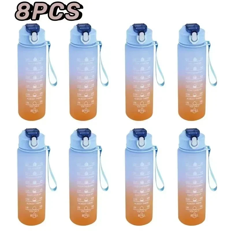 1-8pcs BPA Free Leak Proof Plastic Straw Sports Water Bottle High Quality Tour Hiking Portable  Drink Bottles with Time Marker