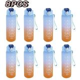 1-8pcs BPA Free Leak Proof Plastic Straw Sports Water Bottle High Quality Tour Hiking Portable  Drink Bottles with Time Marker