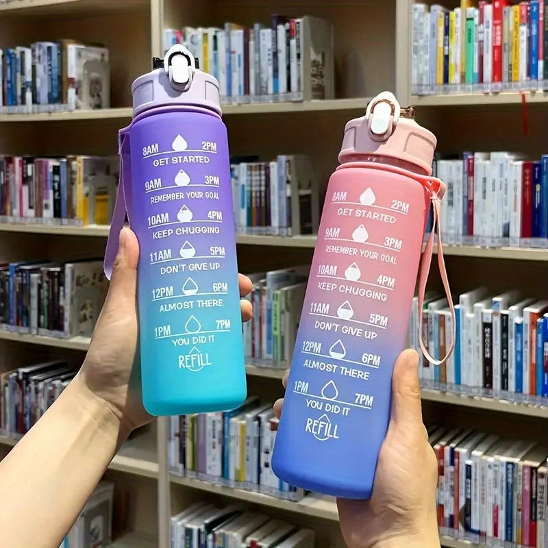 1-8pcs BPA Free Leak Proof Plastic Straw Sports Water Bottle High Quality Tour Hiking Portable  Drink Bottles with Time Marker
