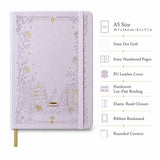 BUKE A5 Dot Grid Notebook PU Leather Cover Hardcover Floral Embossed Tea Cup Books Elegant Handwriting Journal