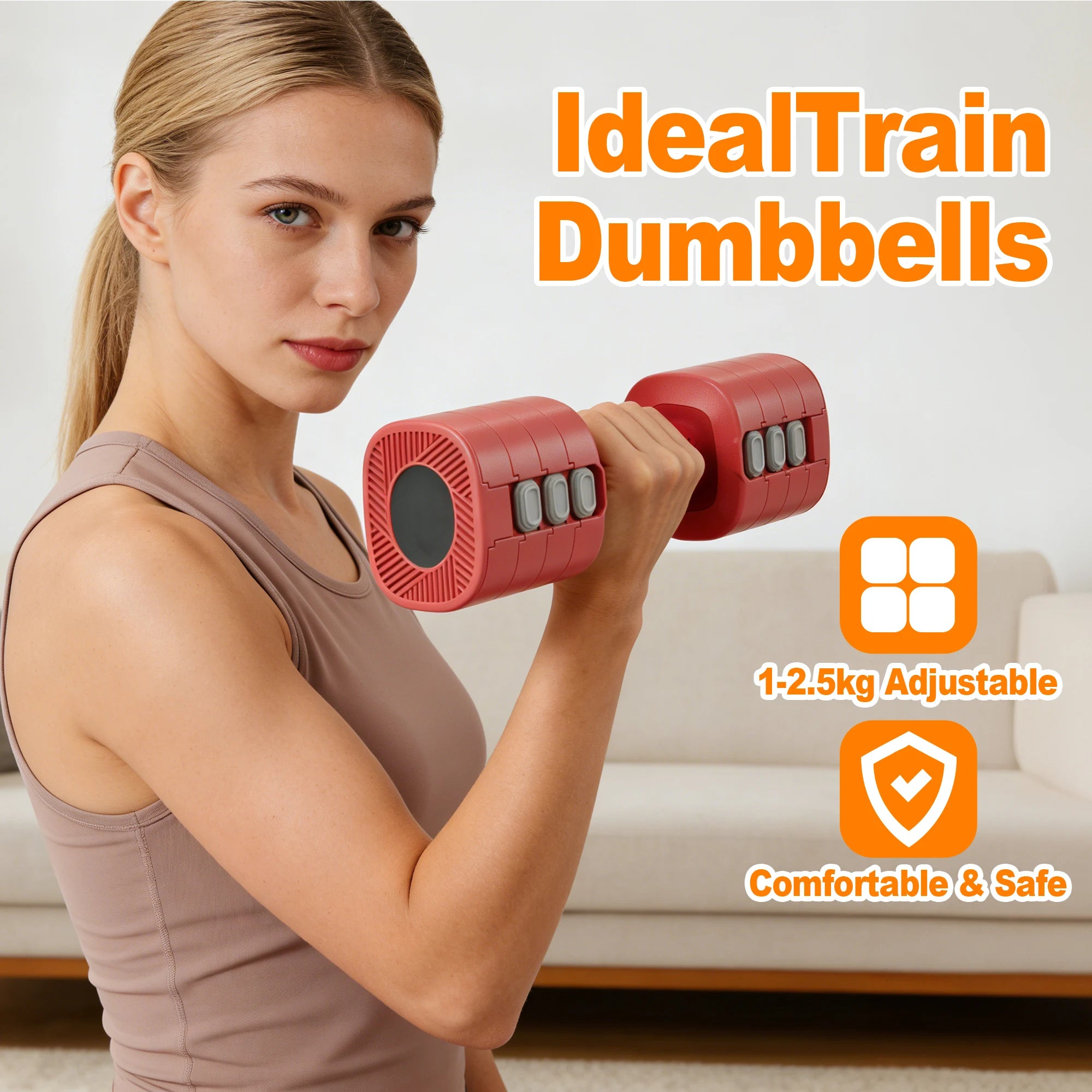 Adjustable Dumbbells Set (1 Pair) 1-2.5kg for Adults & Kids - Retro Red Space-Saving Home Gym Dumbbells for Apartment Dwellers