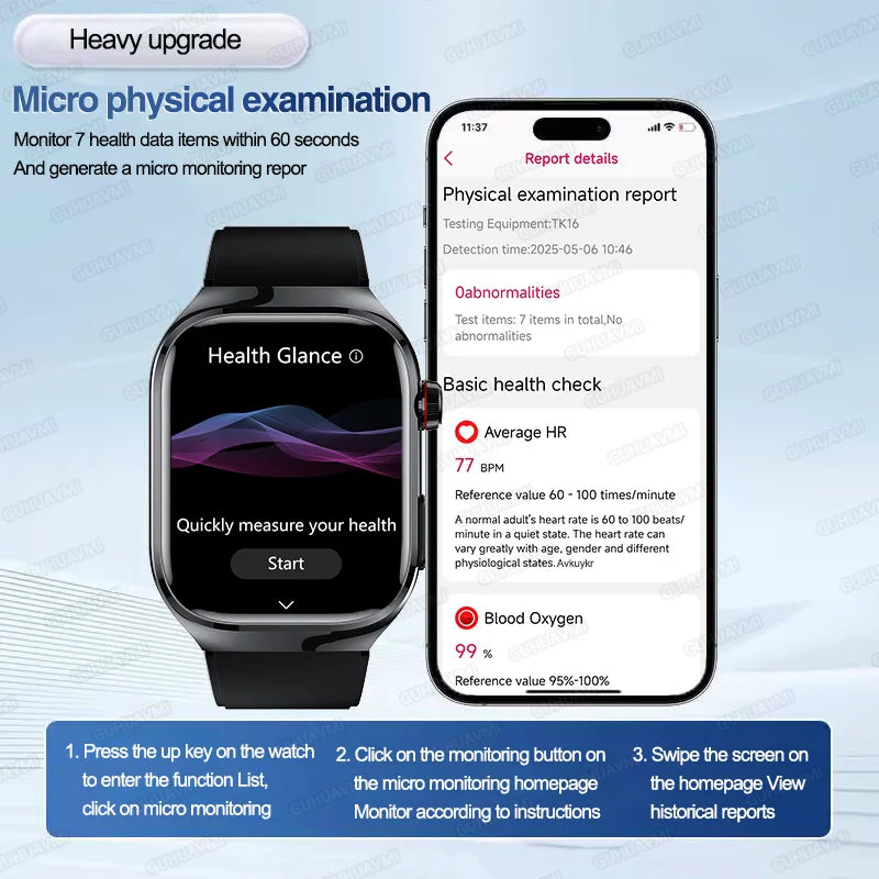 New ECG Smart Watch Men Women, Health Diagnosis, Organ Monitoring, Body Analysis, Blood Pressure, Blood Oxygen, Blood Fat, Uric Acid, Temperature Monitor, Bluetooth Call, Waterproof Fitness Tracker, Sports Smartwatch
