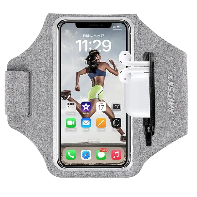 HAISSKY Zipper Pocket Running Sports Armband For iPhone 17 16 15 Pro Max 14 Plus 13 Men Women Outdoor Touch Screen Belt Arm Bags