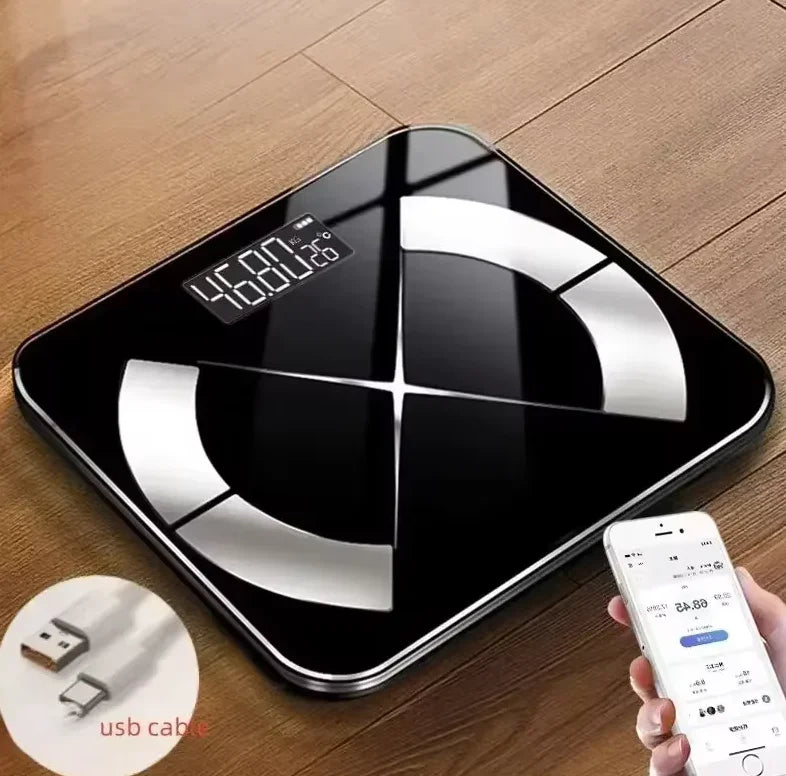 Bluetooth Fat Scale Accurate Smart Digital Bathroom Weight Wireless Weight Scale USB Rechargeable Smartphone APP