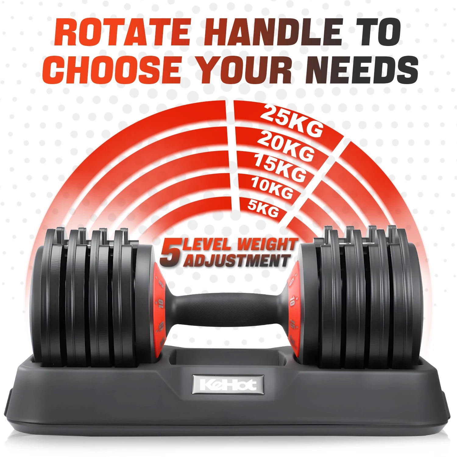 Adjustable All-in-One Dumbbell，5-Level One-Touch Weight Adjustment For Quick Intensity Switching